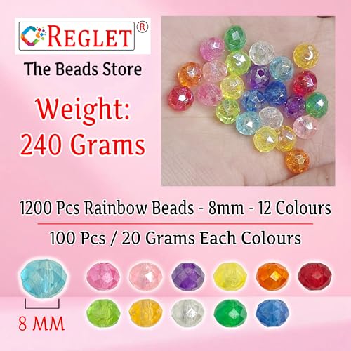 Image of 1200 Pcs Rainbow Crystal Beads for Jewellery Making Kit - Beads for Bracelet Making Kit - Bead Craft - Acrylic - Multicolour - 240g, 8mm