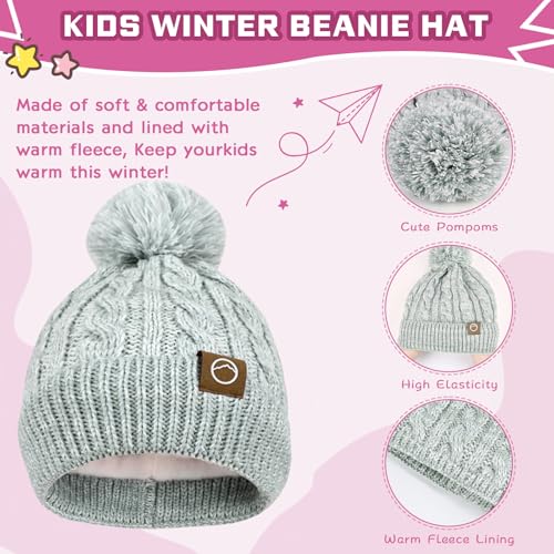 Image of ZOORON Kids Winter Hat Gloves Scarf Set, Girls Boys Hats Beanie with Pom | Children Knit Neck Warmer Mittens Fleece Lined Set Ages for 3-15, Kids Birthdays and Christmas Gifts