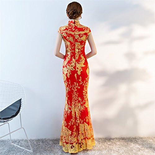 Shanghai Story Red Cheongsam Dress - Keyhole Lace Mermaid Sequin Qipao, Custom Sizes Available, Large - View #7