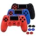 ASIV Silicone Protezione Pelle Custodia Caso Copertura Antiscivolo per PS4 Controller (3 Pz, Nero + Rosso + Blu) con 6 Pz Thumbsticks