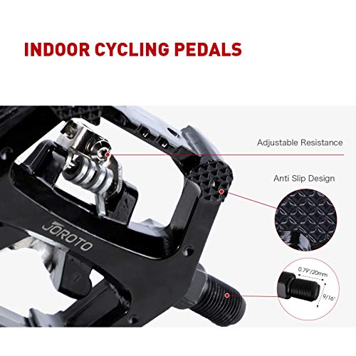 JOROTO SPD Pedals 9/16''Hybrid Pedal Cleats for Shimano SPD System with Toe Cages Clips and Straps for Spin Indoor Exercise Bikes with Truly Sealed Bearing Spindle