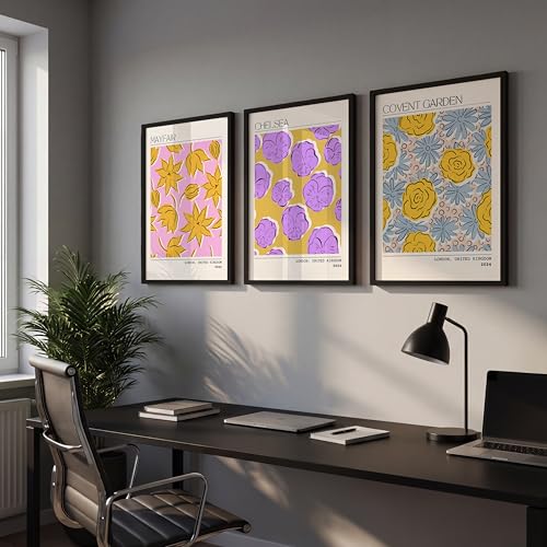 Image of NoWorries Trendy Abstract Floral Art Wall Frames | Modern Botanical Prints Inspired by London Paintings 300 GSM Premium Prints | Synthetic Wooden Stylish Frame Wall Decor for Bedroom, Living Room, Cafe & Office (Set of-3) (BLACK, ART-8, 13X19INCHES)