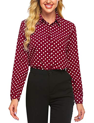 Zeagoo Women's Button Down Shirt Long Sleeve Collared Tops Chiffon Blouse for Women