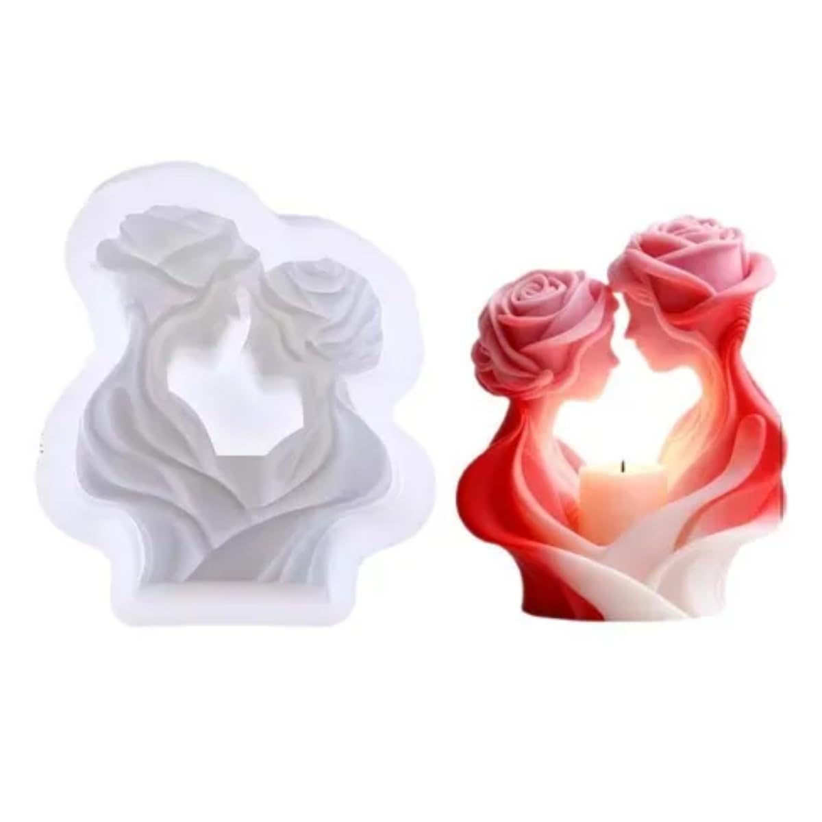 Couple Flower Silicone Candle Mold for Candle Making Wax Melts Table Decoration Home Decor Valentines Day Couple Gifts Wedding Engagement Cake Decoration Resin Couple Love Mold-image-25