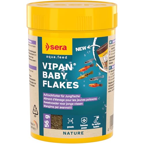 sera Vipan Baby Flakes 100 ml (56 g) | Fischfutter, Aufzuchtfutter für oberflächenfressende Jungfische | schwimmende Mikroflocken ohne Farb-/Konservierungsstoffe | fördert Wachstum & Abwehrkräfte