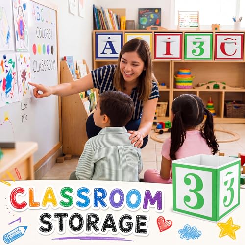 Image of Novabright 6 Pack 11 Inch Abc123 Fabric Storage Cubes Decor Collapsible Organizer Bins Classroom Must Have Cubby Basket Bins Back to School Treasure Prize Box Organization for Home Office Classroom