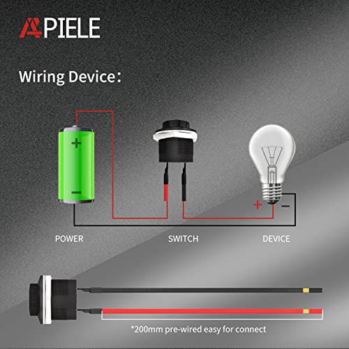 Apiele Momentary Push Button Switch R13-507 Spst 16Mm Round Switch 3A 250V/6A 125V Ac 2 Pin No With Pre-Soldered Wire 6Pcs (Red) #TOP5