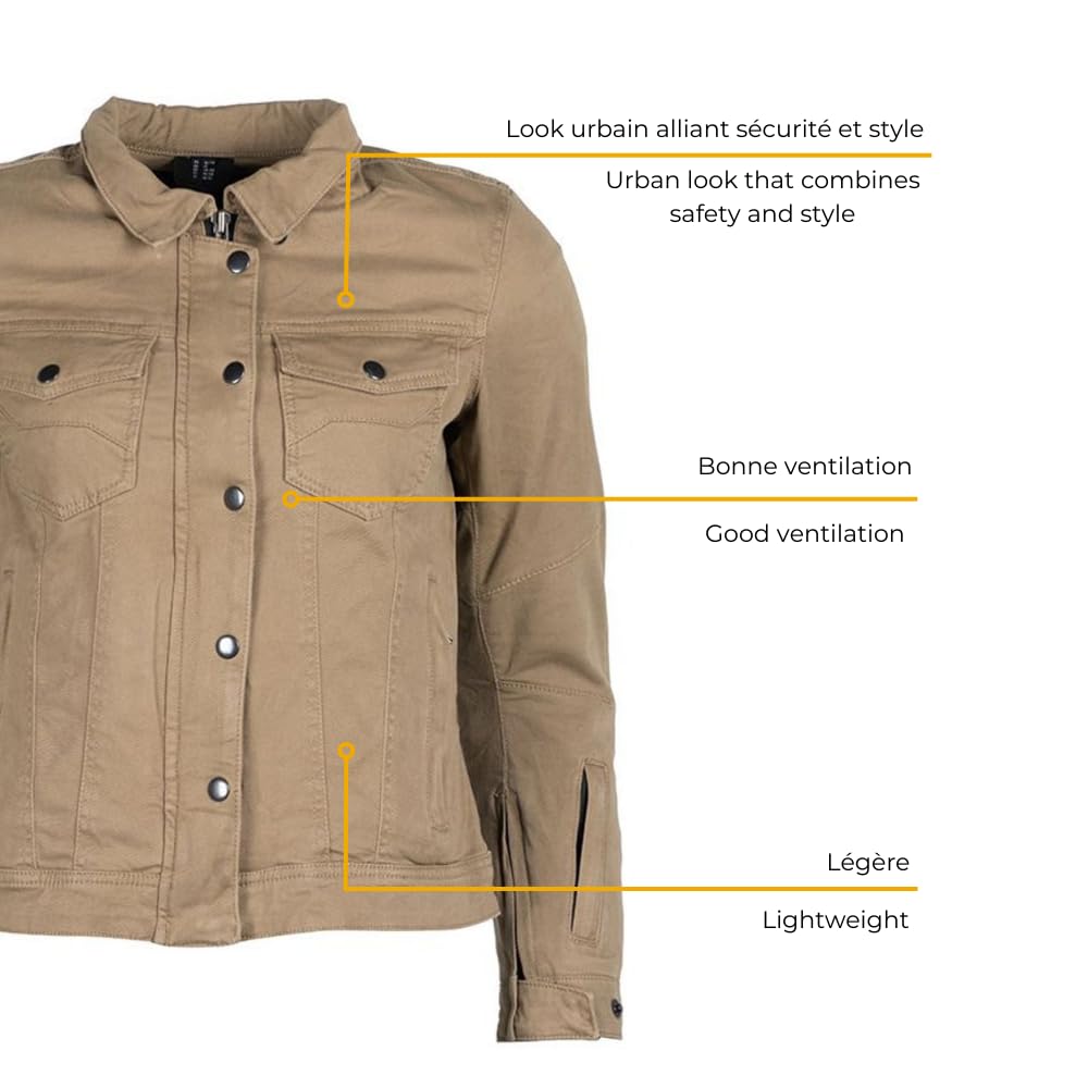 NAZAIRE LADY Chaqueta de Moto 4 estaciones. Chaqueta de Moto Equipamiento de Protección con 4 Protecciones CE. Ropa para Mujer Color Beige 42