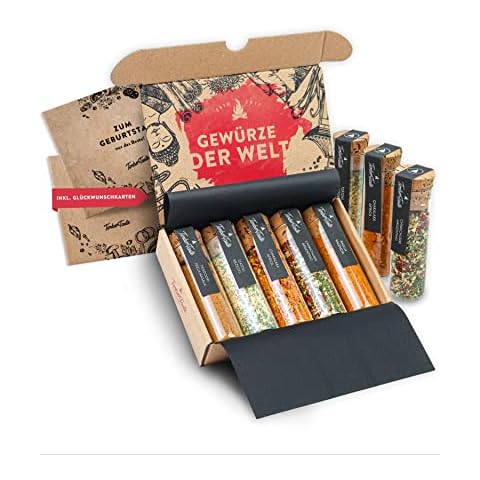 TIMBER TASTE® 5 Gewürze aus aller Welt [+ GESCHENKKARTE]- Seltene Gewürze Geschenkset Männer - Vatertagsgeschenk Gewürzset Grillgewürze - Geschenk zum Vatertag - 5 Gewürze Set Geschenk für Köche Cover