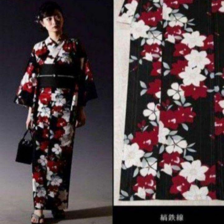 ◆変わり織り■麗し牡丹の紫花遊び黒浴衣■人気古典江戸柄◆新品未使用　呉服店購入 ◇変わり織り□麗し牡丹の紫花遊び黒浴衣□人気古典江戸柄