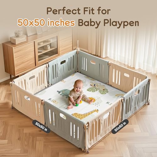 Image of PIGLOG Foldable Baby Play Mat for Floor, 50 x 50 Foam Play Mat for Playpen, Waterproof Reversible Baby Playmat for Tummy Time, Portable Playpen Mat for Babies, Infants & Toddlers 6-12 Months