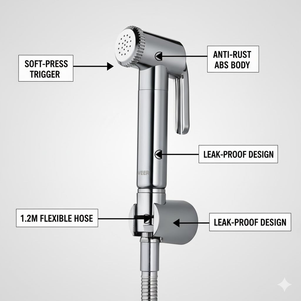 Cccei ABS Health Faucet with Hose Pipe and Wall Hook, Chrome Finish Multi Wide (1 M) 2