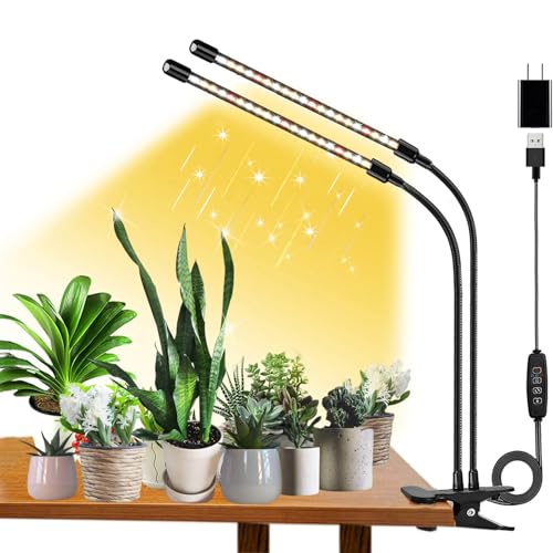 FRGROW Lámpara de Plantas, Luz de Crecimiento de Espectro Completo, 3 Modos de Iluminación 3000k/5000k/660nm Lámpara LED Cultivo Interior 10 Niveles de Atenuación Con Función Temporizador 360°Ajuste