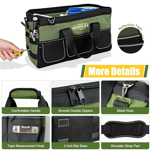 Image of Serplex Heavy Duty Tool Bag 16-Inch, 20-Pocket Portable Empty Tool Box Organizer, Toolbox Organization with Handle & Pockets, Free-Standing Tool Handbag for Electricians, Mechanics, 40x20x24cm