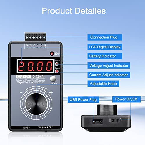Image of Riiai DC 0-10V 0 /4-20mA Current Voltage Signal Generator, Built-in Battery Power Supply Interface Analog Simulator, Adjustable 4-Digit Display, for PLC, Panel Debugging, Device Testing