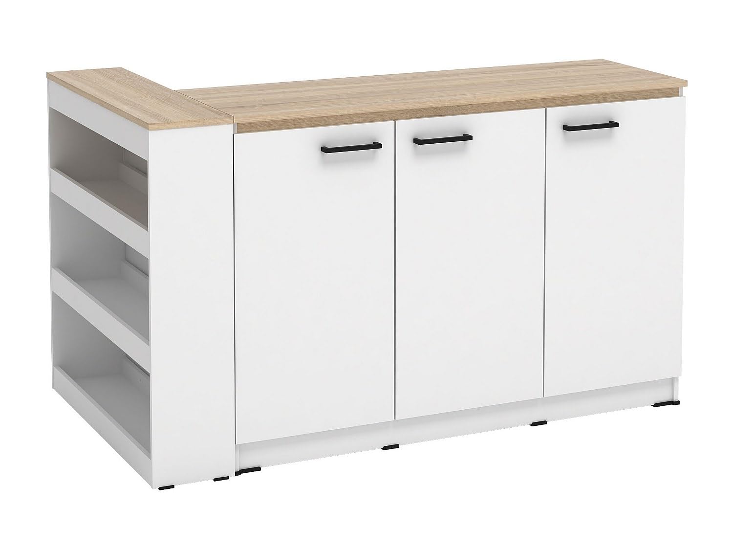Vente-unique - Ensemble îlot Central de Cuisine + 2 tabourets - Blanc et Naturel Clair - NUSICE