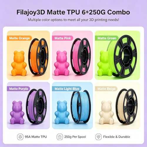 Image of 95A Matte TPU Filament Bundle 1.75mm 6 Pack 250g