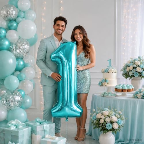 Image of KatchOn Teal Number Balloon For Under the Sea Party Decorations 40 Inch