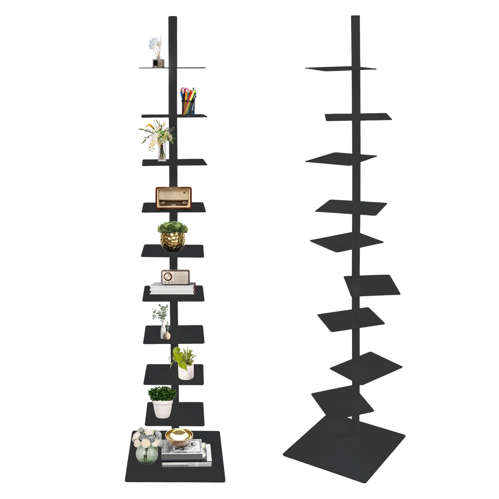Photo 1 of Yellulu 9 Tier Metal Spine Bookshelf Tower (Black)