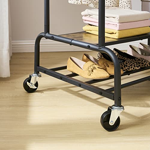 Tajsoon Clothes Rack With Shelves,Industrial Pipe Garment Rack,Rolling Heavy Duty Double Rods Clothes Hanging Rack,Standard Rod Organizing Shoes,Coat Rack,Storage Display,Metal,Rustic Brown And Black #TOP3