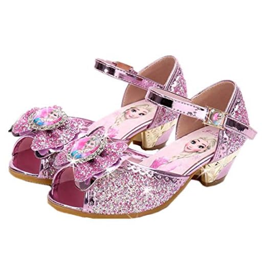 YOGLY Sandalias Zapatos de Tango Latino para Niños Vestir Fiesta Princesa de Tacón Primavera Verano Zapatillas de Baile Cosplay Fiesta Hielo Romance Lentejuelas Arco Pescado Boca