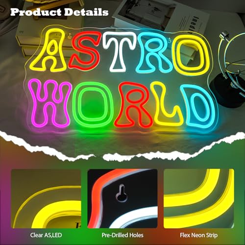 Image of Astro World Neon Sign Letter Neon Signs for Wall Decor Colorful Led Sign USB Powered Neon Lights for Bedroom Livingroom Bar Game Room Astronomy Club Party Teens Gifts