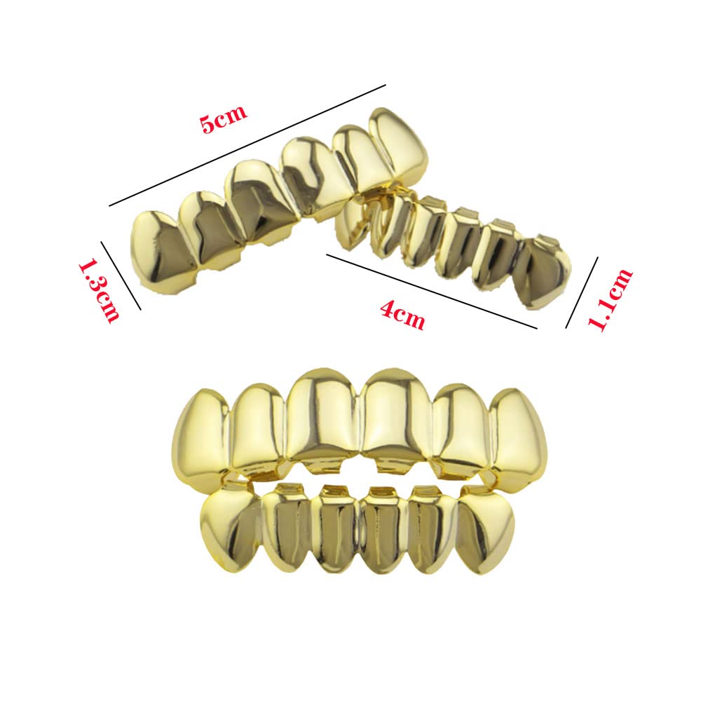 Hip-hop Teeth,1 Set Teeth Grills,Hip Hop Teeth Grills,Gold Plated Tooth,Braces Top and Bottom Grill Cap Shiny Teeth,for Men's and Women's Parties,Proms,Halloween Role Plays,Jewelry Gifts(Gold) - Image 2