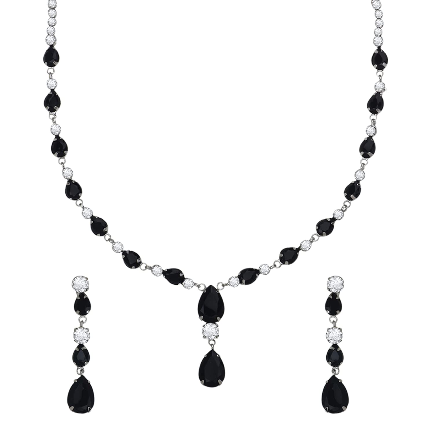 Mahi Rhodium Plated Cute & Delicate Black, White Crystals Necklace Set for Women (NL1103806RBla) (B0BWRP787V) Amazon Price History, Amazon Price Tracker