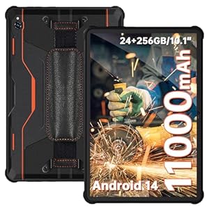 OUKITEL RT9 Outdoor Tablet - 24GB(6+18GB) RAM+256GB ROM(1TB TF) 11000mAh Akku, Android 14 Rugged PC 10.1 Zoll Octa Core Wasserdicht Tablet, Dual SIM 4G LTE/5G WiFi/Face ID/OTG/GPS - Orange