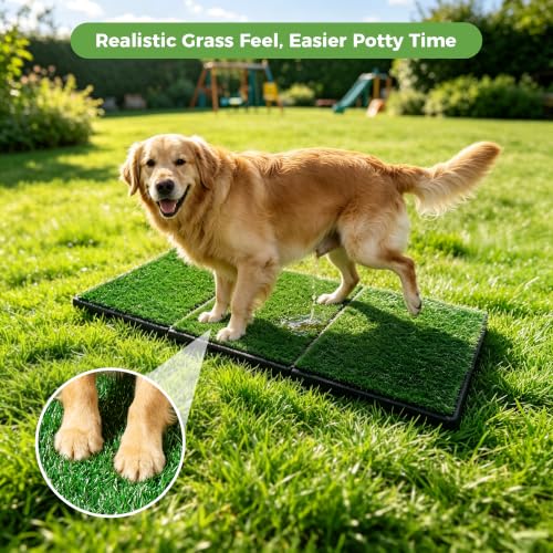 Image of Dog Pee Grass Pad with Tray Extra Large 48 inch x 25 inch Potty for Puppy Training | Reusable artificial pee pad, Indoor /outdoor pet toilet loo, 3-Layer system with grass mat, Keep floor & carpet clean