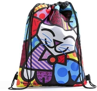 Romero Britto Drawstring Bag, Cat Design Pop Art #333357