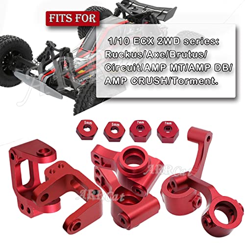 Arrcat Upgrade Part For 1/10 Ecx 2Wd,Alloy Caster Block&Steering Blocks&Rear Stub Axle Carriers Wheel Hex Hubs For Ecx 1/10 2Wd Ruckus Axe Brutus Circuit Crush K&N Torment,Rc Hop-Up Parts,Red #TOP1