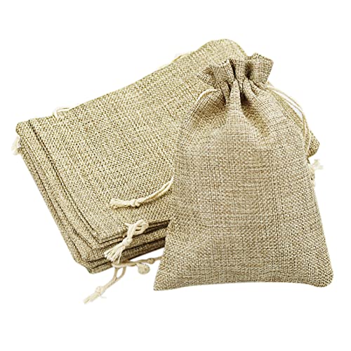MAOQYE Lot de 10 petits sacs cadeaux en toile de jute avec cordon de serrage pour bijoux, mariage, fête, 13 x 18 cm