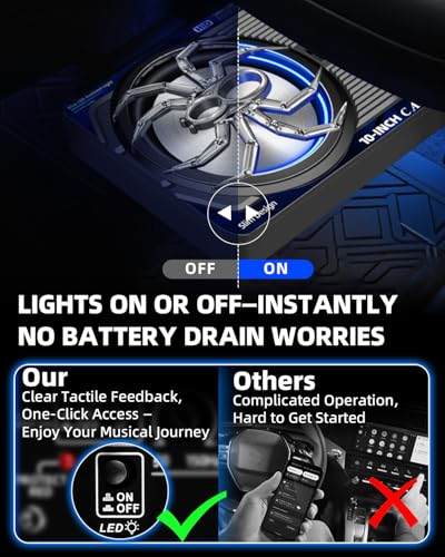 Image of 2000W 10 Inch Underseat Car Subwoofer and Amp Package, Slim Powered Under Seat Sub with Built-in Class D Amp and DSP, Blue LED Switch, Low Pass Filter, Bass Boost for Truck SUV