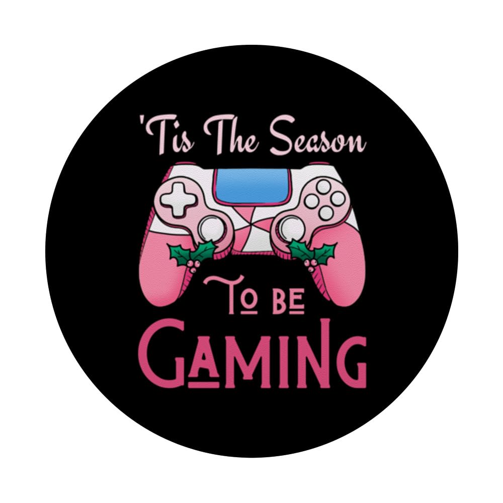 Tis The Season To Be Gaming Gamer Ugly Christmas Funny Game PopSockets Swappable PopGrip, Black - Image 3