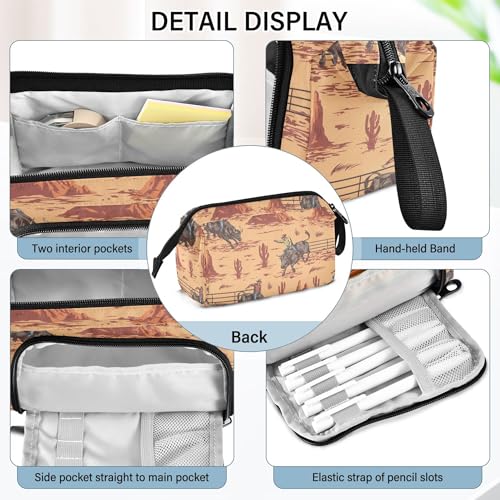 Image of Fisyme Western Cowboy Bulls Pencil Case Large Capacity Pen Bags Box Big Makeup Pouch Organizer