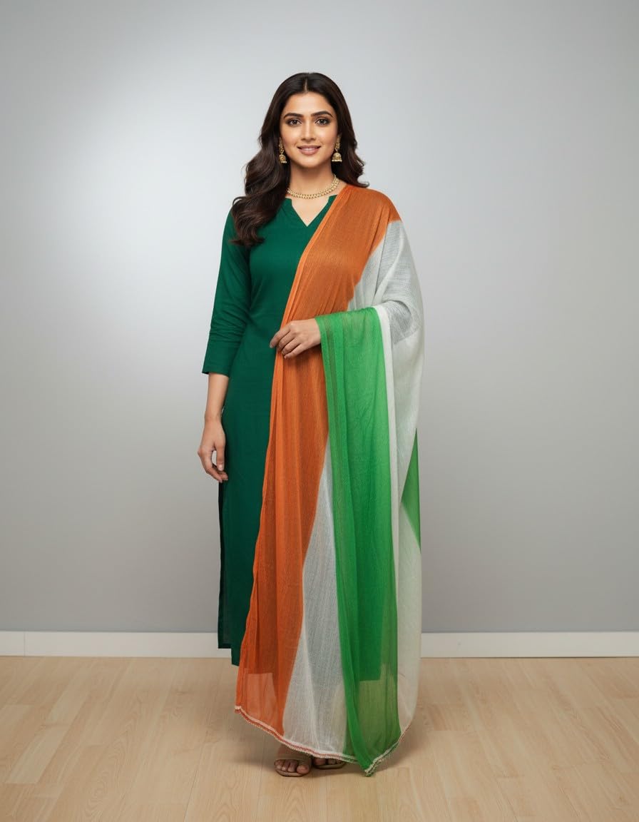 lbex Tricolor Dupatta Chunni, Blend Fabric, 2 Metres, for Independence Day and Republic Day, Pack of 1-picture-22