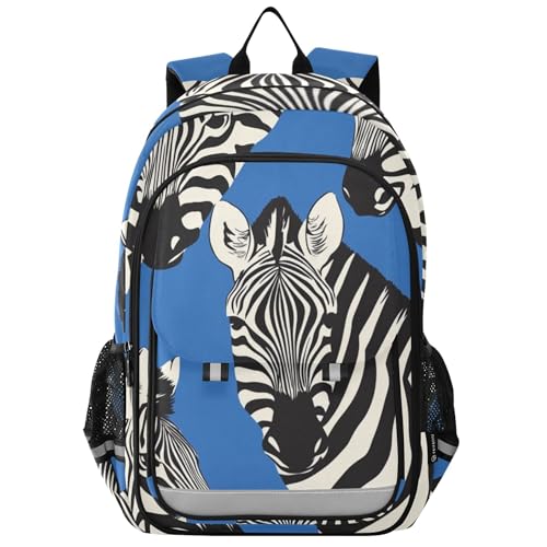 Zebra Blue Backpack Lightweight Bookbag Laptop Backpack College School Bag for Teen Boys and Girls with Reflective Stripes