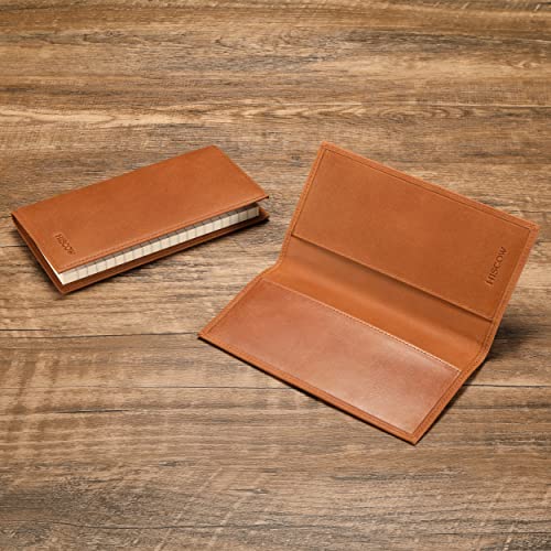 Image of HISCOW Slim Leather Checkbook Cover for Personal Checks, Vintage Brown, One Size, Minimalist