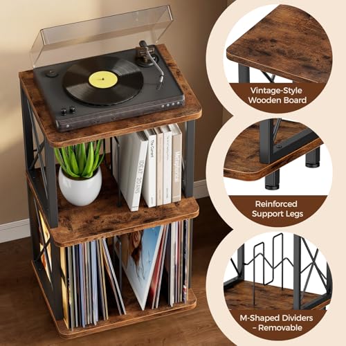 Portin Record Player Stand with Vinyl Storage 3-Tier Turntable Stand Shelf - image 3
