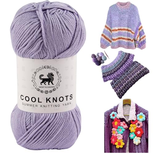 Image of NESTNHAVEN Polyester Blend Cool Knots, Luxury Yarn For Crochet, Knitting, Amigurumi, Embroidery, Toys, Garments, Flowers And Hobby Projects (Lilac, 100G)