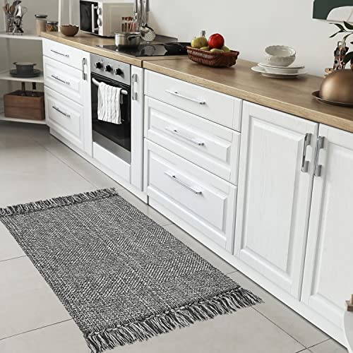 Collive Boho Small Bathroom Rug , 2' X 3' Hand-Woven Kitchen Rugs, Grey Cotton Reversible Washable Modern Farmhouse Carpet For Foyer Bathroom Bedroom Back Door #TOP1