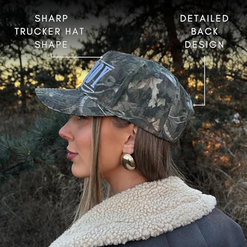 Image of Vintage Western Trucker Hat | Men & Women | Country Cute Caps for Cowgirls Cowboys | Camo Denim Embroidered Cotton | Snapback