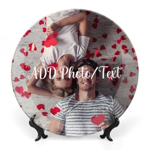 TUSANEII Custom Ceramic Decorative Plates, Customized Display Dish with Photo Text Logo Wall Hanging or Stand for Living Room Dining Room Home Decor, Anniversary Wedding Valentine Day Gifts, 10 Inch
