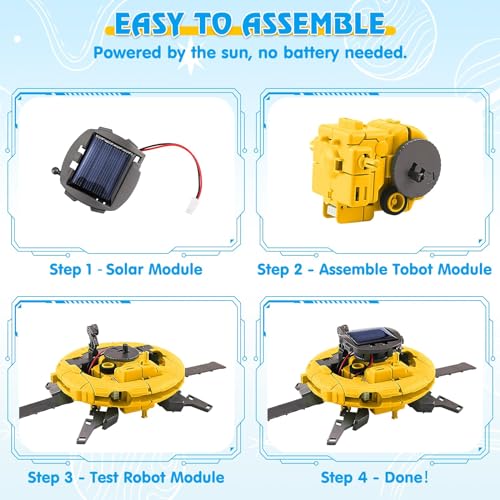 stem projects for kids ages 8-12 solar robot kit 6-in-1 space toys for 10-year-old boy girl gift toys science kits christmas birthday gifts for 8 9 10 11 12 year old yellow