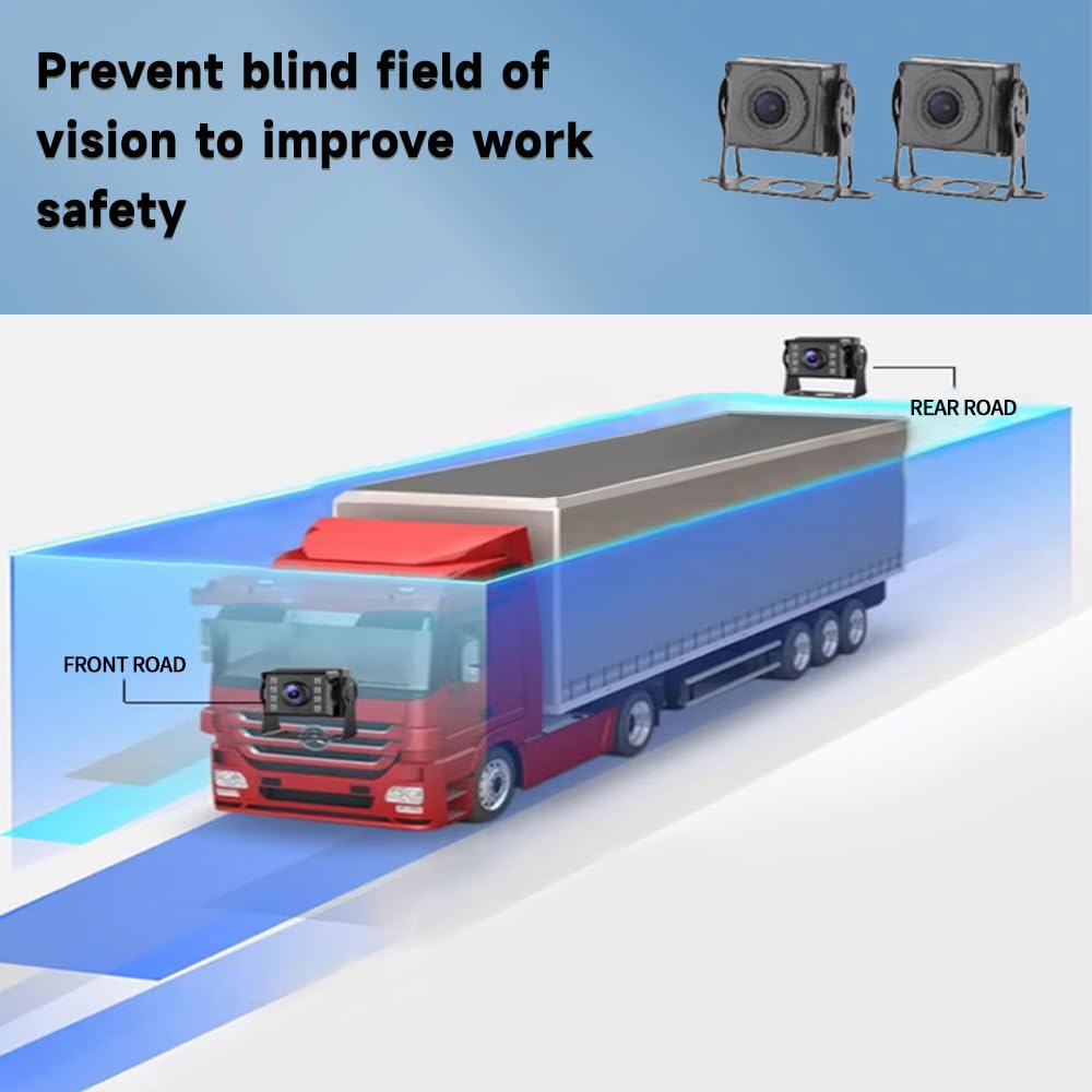 AI Intelligent Security System with 2 Cameras That intelligently Recognize 1 beeping Alarm Light and a 10.1-inch Touchscreen Display That Monitors and Records Large Vehicles (HNY-AI2)