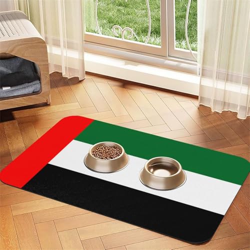 Tapis d'alimentation en similicuir absorbant l'eau, motif drapeau des Émirats arabes unis, 30 x 45 cm, antidérapant et durable pour gamelles de chat et chien