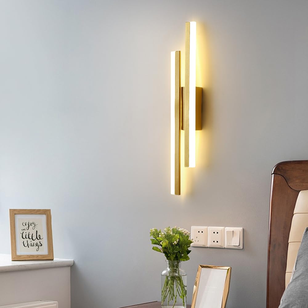 Confezione da 2 applique a LED lampada da parete moderna lineare lampada da parete a striscia lunga dorata con paralume in acrilico, 3000K/4000K/6000K regolabile, applique da parete cablata in