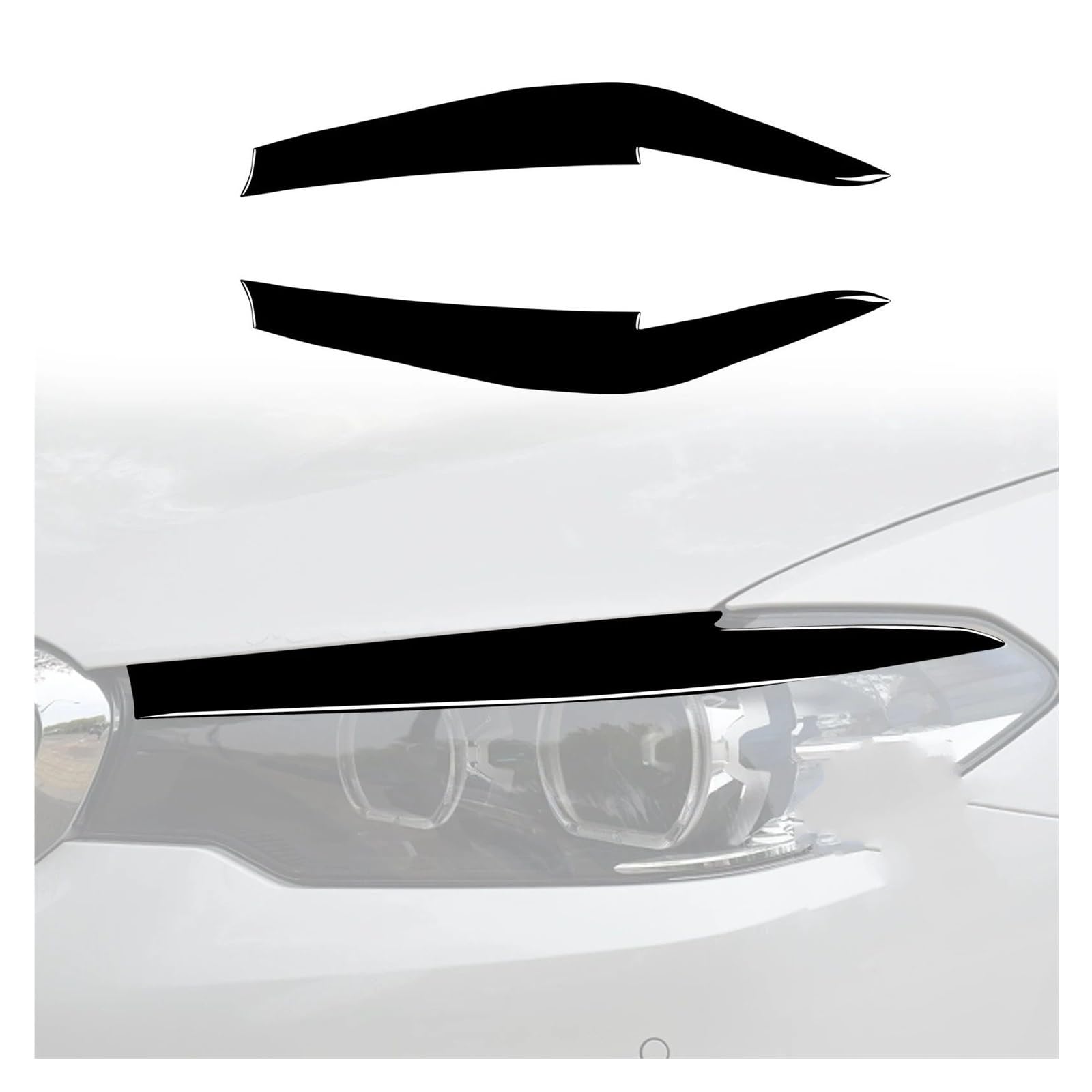 Auto-Augenbrauenaufkleber for den linken und rechten Scheinwerfer, Compatible With に適合BMW 5er-Reihe G30 G38 2018, Klavierlack-Augendeckelabdeckung, Außenzubehör, dekorativ