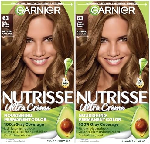 Garnier Hair Color Nutrisse Nourishing Creme, 63 Light Golden Brown (Brown Sugar) Permanent Hair Dye, 2 Count (Packaging May Vary)